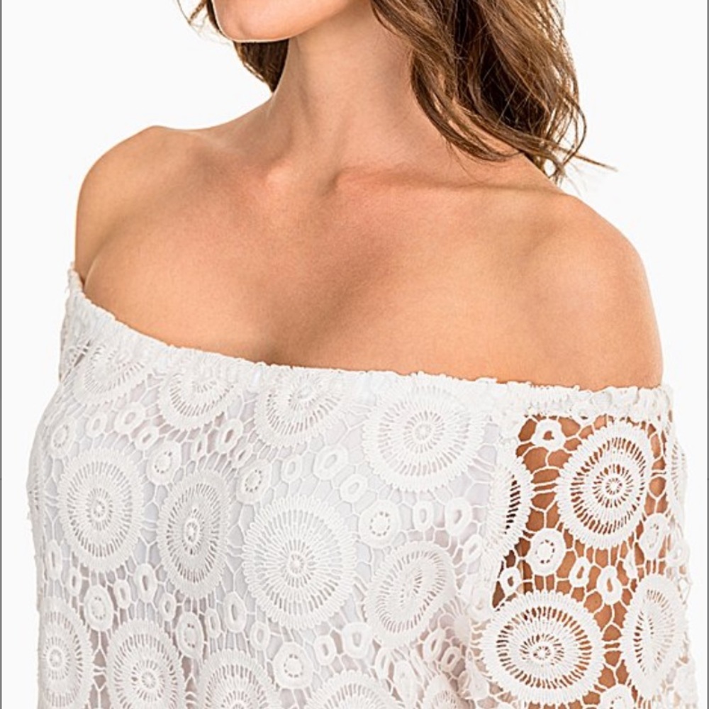 SOLD Marshmallow Crochet Lace Off-Shoulder Dress, S - Picture 2 of 4